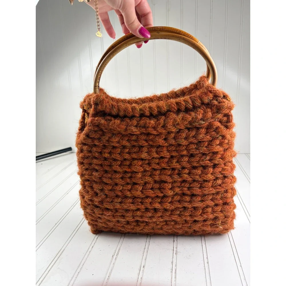 Boho Vintage Y2K Orange Chunky Knit Woven Handmade Crochet Shoulder Bag Purse
